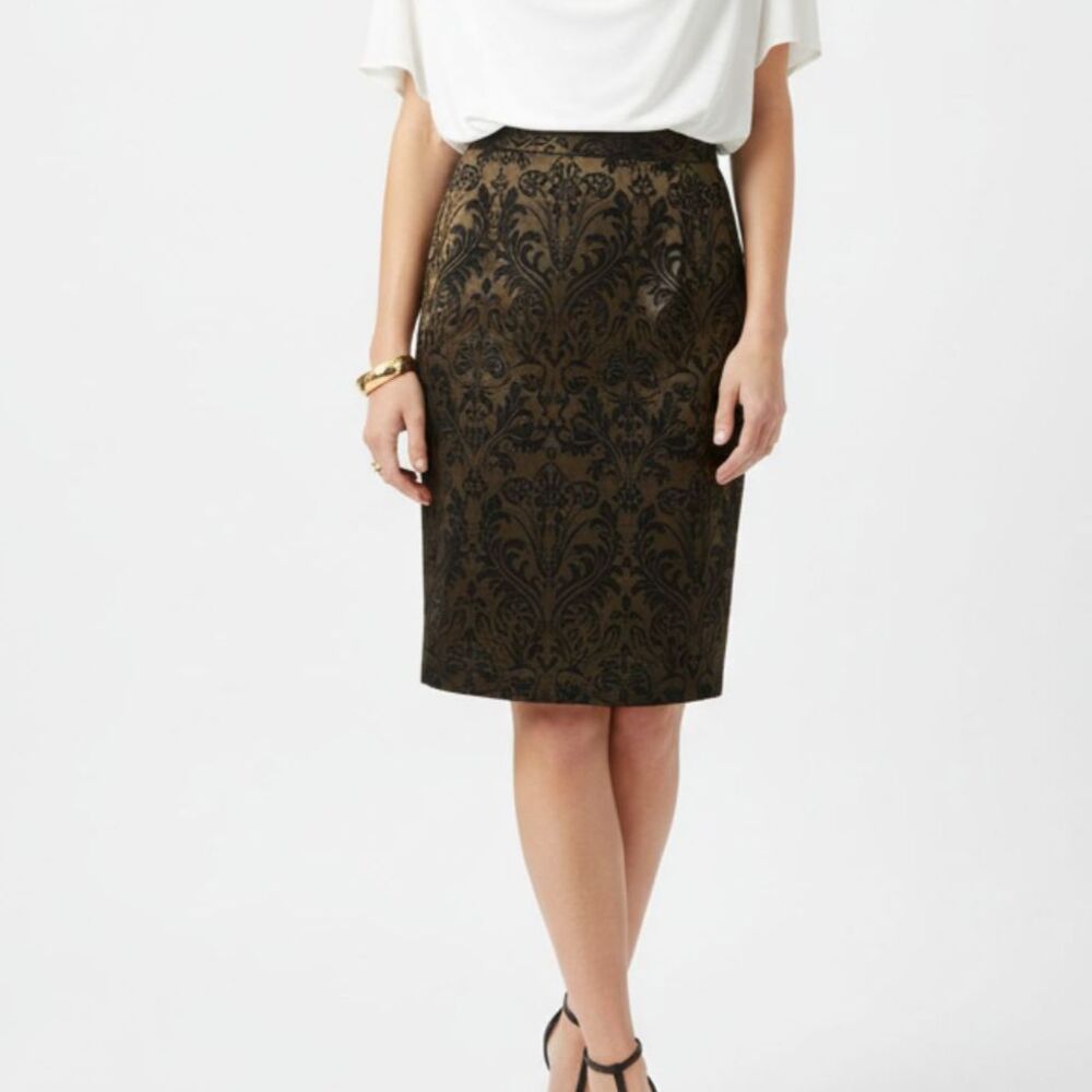Vertigo Brown & Black Brocade Print Knee Length Skirt 42 6